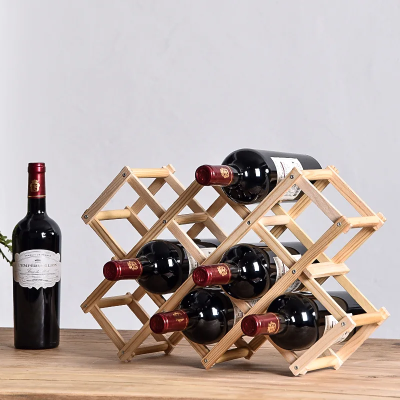 Dobrável Cremalheira De Vinho De Madeira, Prateleira De Armazenamento De Vinho, Suprimentos De Decoração Doméstica, Instalação Gratuita, 3-10 Garrafas