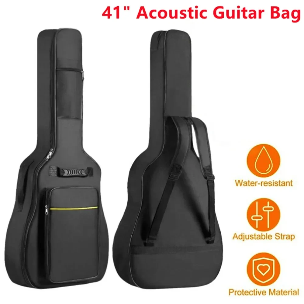 Bolsa de guitarra acústica de 41 pulgadas, mochila impermeable con doble correa, nailon Oxford, acolchada, negra, para instrumento Musical