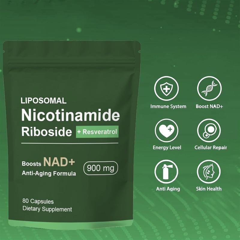 Resveratrol, Quercetin, NAD Nicotinamida Nucleosida - Suplemento NAD de alta pureza, 80 cápsulas, vegetariano