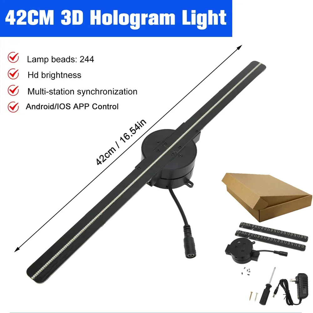3D Hologramm Fan 42CM WiFi 3D Holographische Projektor Werbung Display Licht HD Holographische Projektor für Geschäfte Bars Party Weihnachten