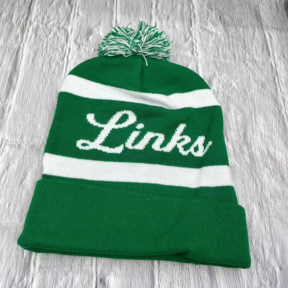 LINKS 1946 green and white knitted scarf and hat set