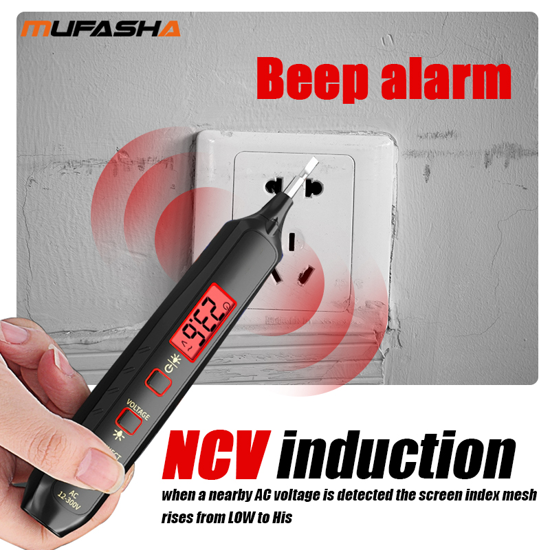 MUFASHA Detector de voltaje sin contacto Bolígrafo eléctrico Probador de voltaje CA Buscador de punto de interrupción inteligente 12-300V
