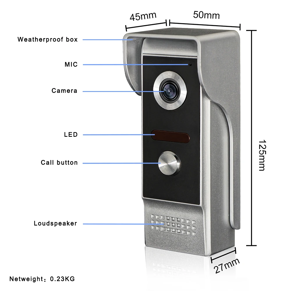 Outdoor IR Night Vision Campainha Video Intercom System, impermeável, câmera infravermelha, telefone da porta, com fio, 4 fios de cabo, 700TVL