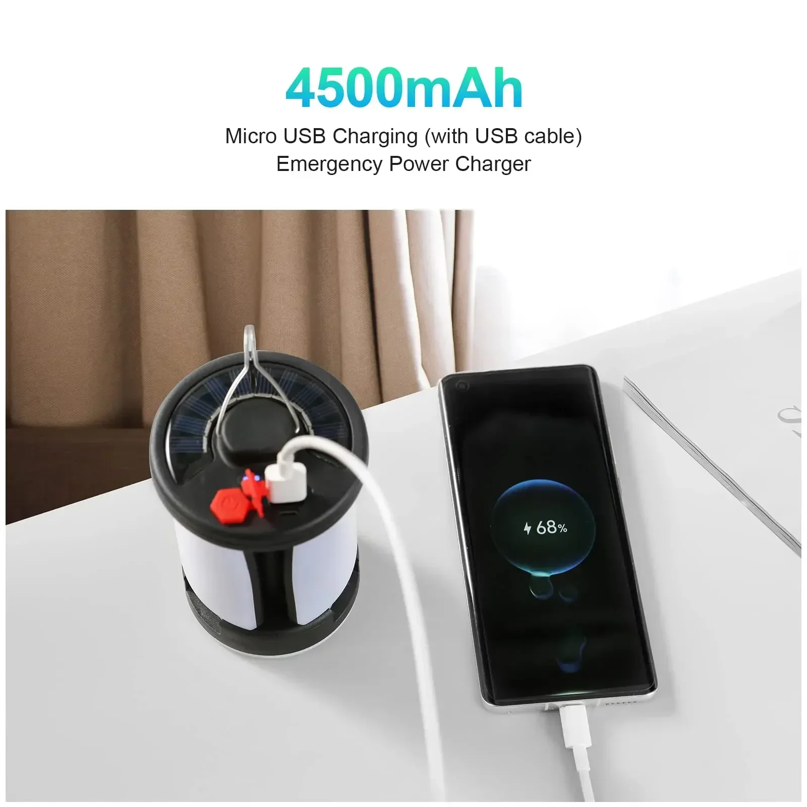 높은 전력 태양 LED 캠핑 랜턴 충전식 4500mAh 1000LM 비상 전원 은행 캠핑 낚시를위한 접이식 6 조명 모드