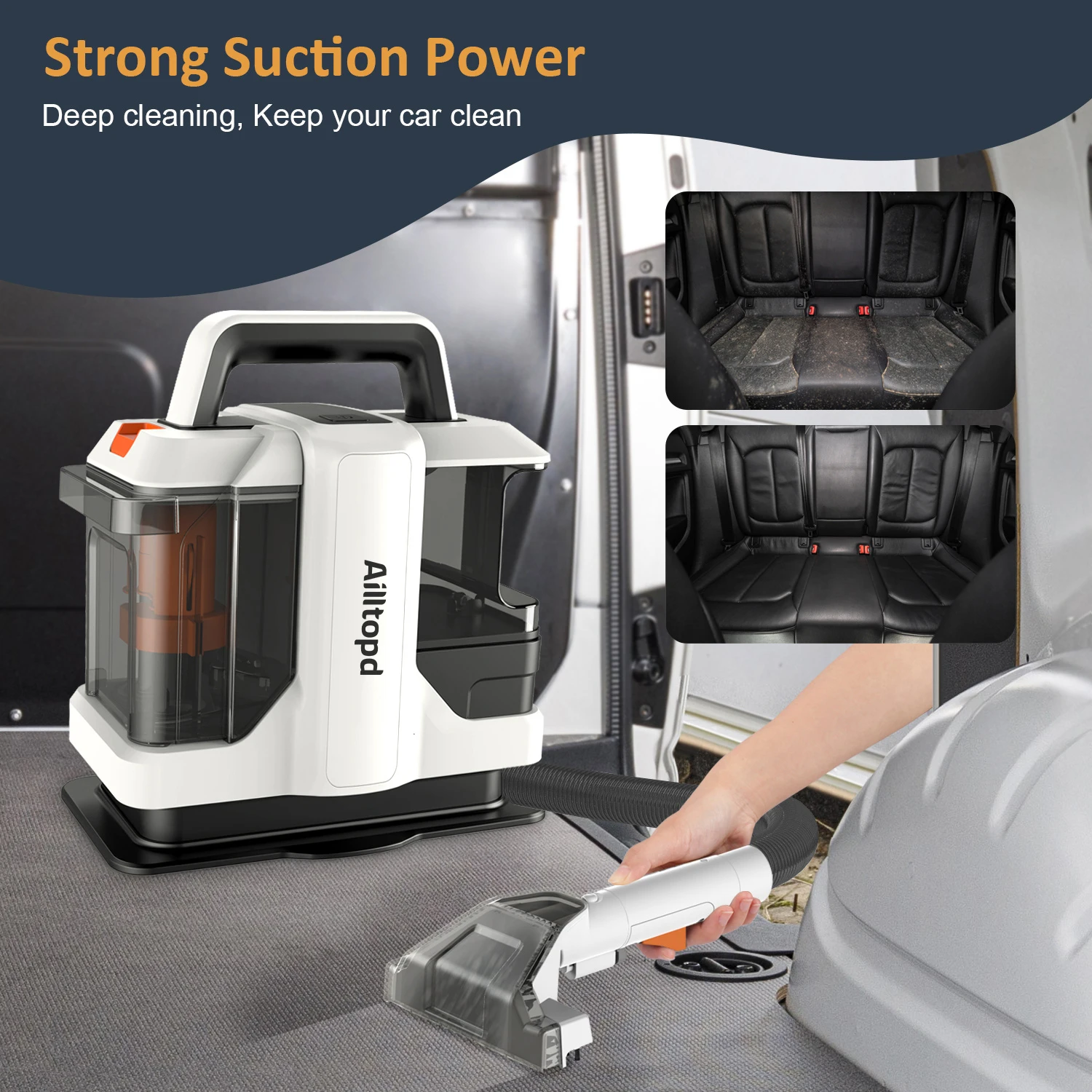 ROBOEVO 750 W 15 kPa Hand-Fleckenreiniger, kabelloser Teppichreiniger für Tierhaare, Auto-Polsterspray und Saug-Tiefenreinigungsmaschine
