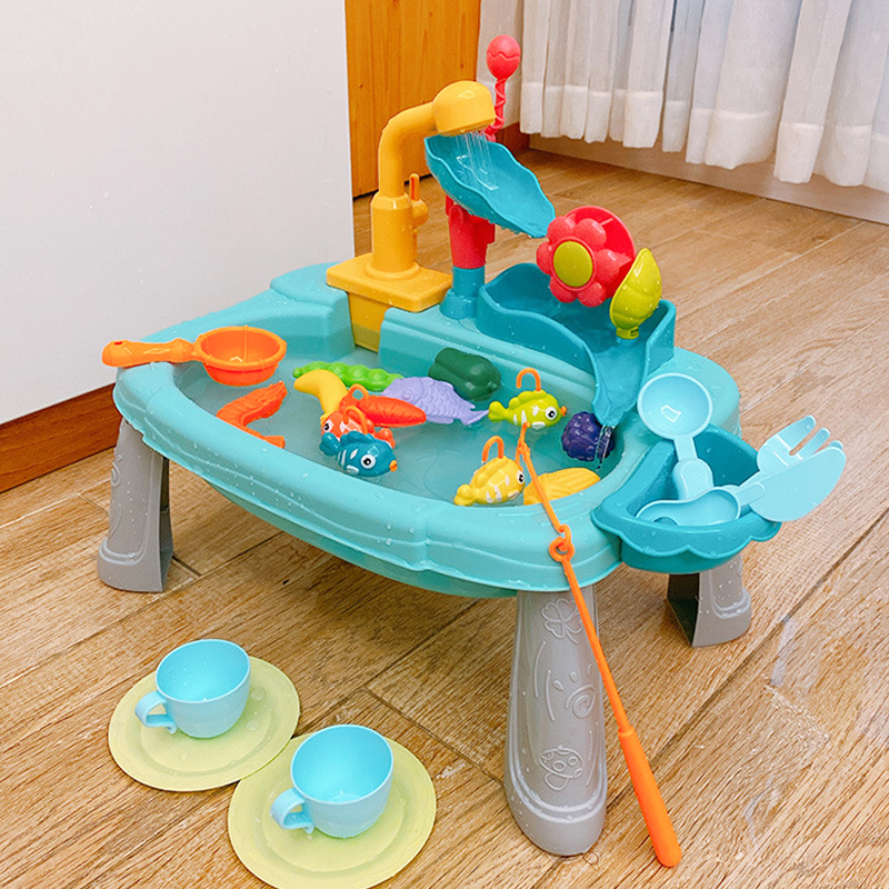 Jouets d'évier de cuisine pour enfants, lave-vaisselle électrique, jouet de jeu avec eau courante, jeu de simulation de nourriture, jouet de pêche, jeu de rôle pour filles