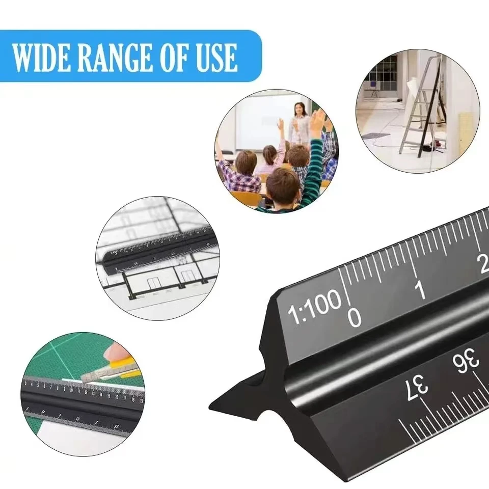 Scale Ruler, 30cm Aluminium Metal Scale Architect Engineer Technical Ruler