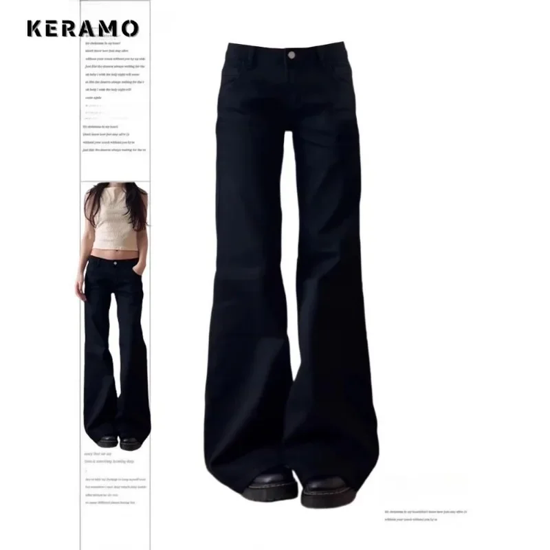 Normcore Y2K だぶだぶの黒デニムズボン洗浄ヴィンテージカジュアルミニマリストパンツグランジハイウエスト無地ストリートレトロジーンズ