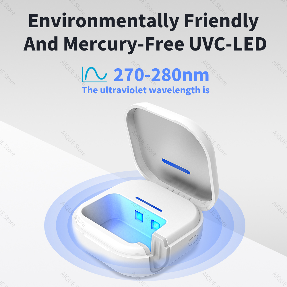 AiQUE 99.99% Sterilization Shell 280nm UV Toothbrush Sterilizer Mini Portable 350mAh Rechargeable Travel Case Bathroom