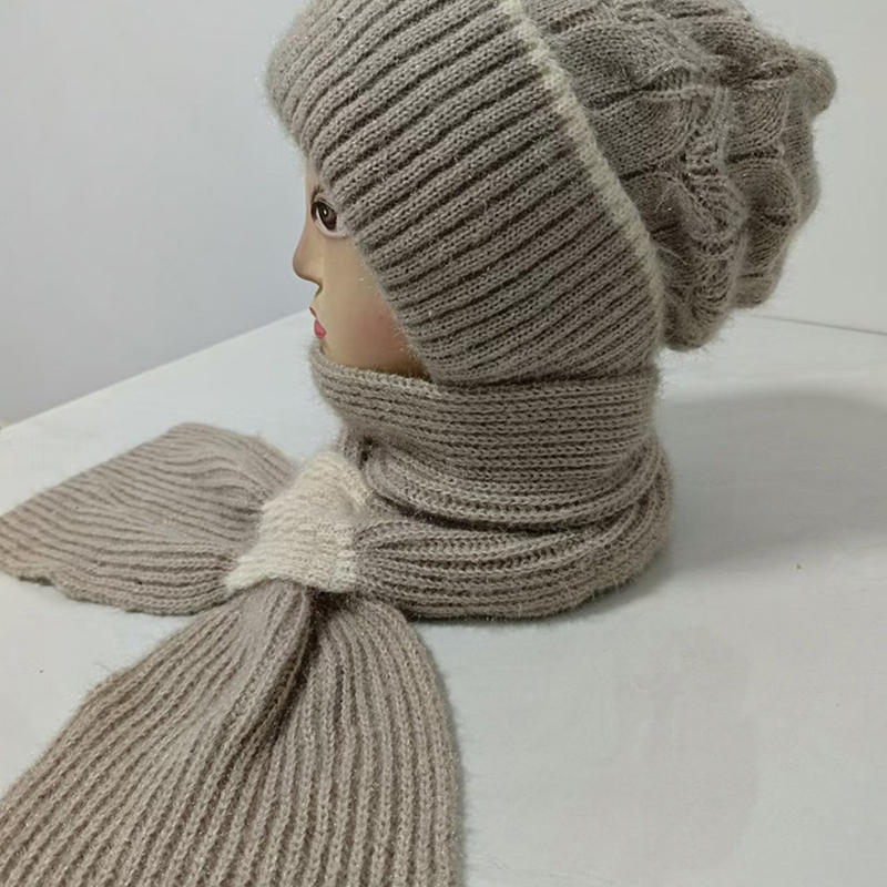 Winter Gebreide Skullies Muts Sjaal Set Koude Proof Oorbescherming Sjaal Warm Meisjes Mutsen Fietsen Winddicht Dames Outdoor Caps