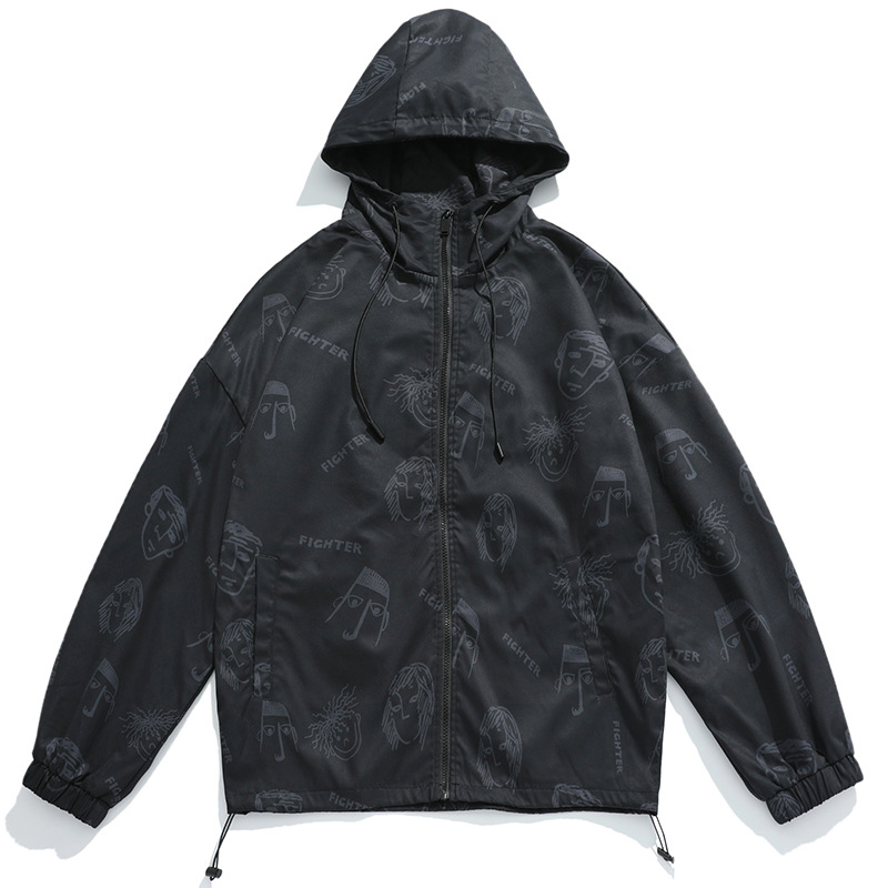 New Port Style Spring Tide Brand Hooded Coat All-match Taste Printed Jacket Quilted Windproof Men Jacket Cold Resistance