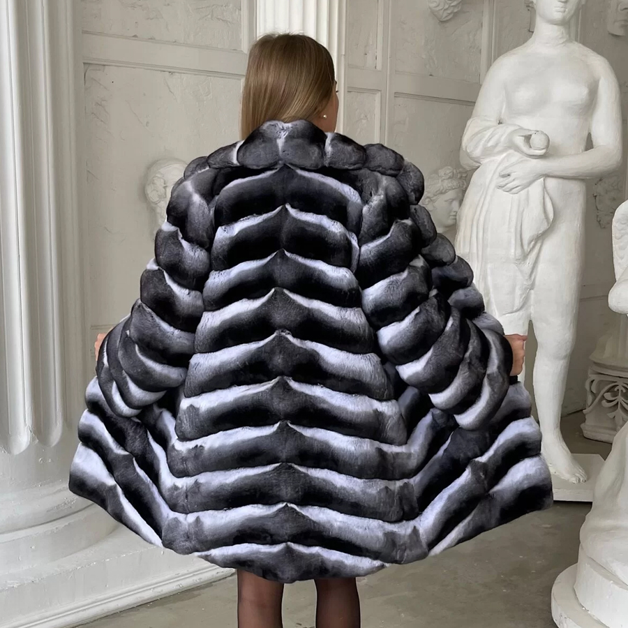 Abrigo de piel de conejo Natural Rex para mujer, chaqueta cálida de invierno, abrigo de piel auténtica