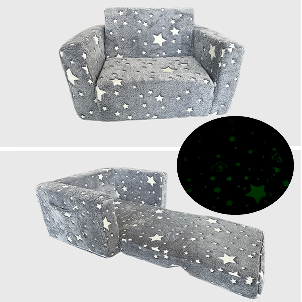 Convertible Sofa To Lounger 2 in 1 Kids Sofa Chair Glow in Dark Convertible Plush Foam Chair Star Glow in The Dark Toddler Couch