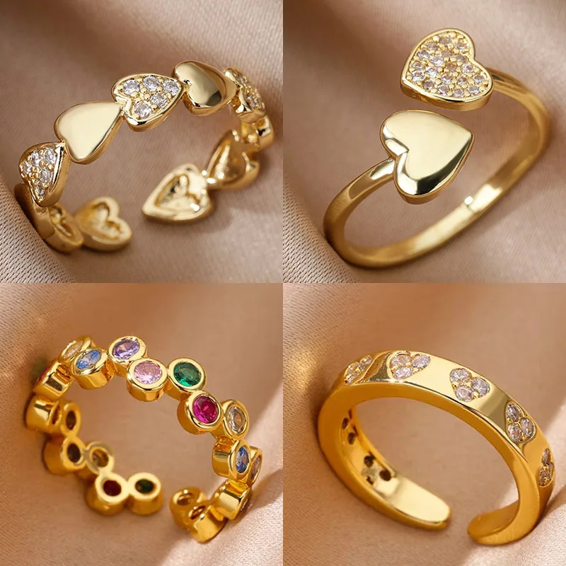 여성을위한 지르콘 기하학적 하트 반지 스테인레스 스틸 골드 컬러 결혼 반지 럭셔리 미적 Jewlery 커플 선물 2025