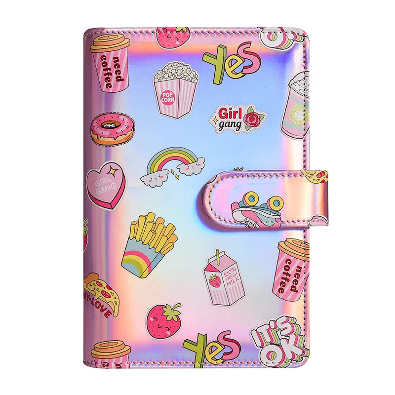 A6 เติม 6 แหวนหนัง Faux Budget Binder,MINI Notebook Binder สําหรับ A6 ฟิลเลอร์กระดาษ, การ์ตูนน่ารักแฟชั่น Binder