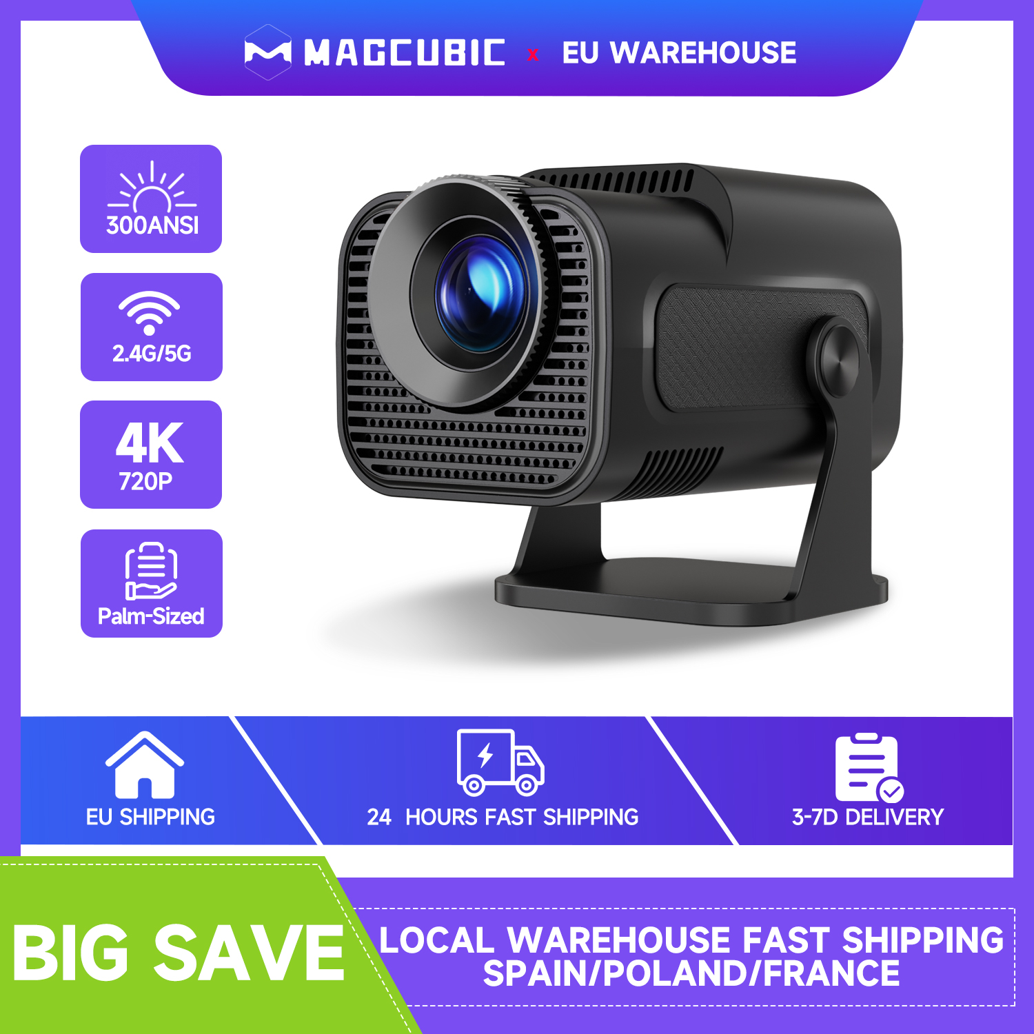 Magcubic HY320 Mini Projetor Recentemente Nativo 720P Android 11 4K 300ANSI Wifi6 BT5.0 Cinema Ao Ar Livre Portátil 180 °   Projetor giratório