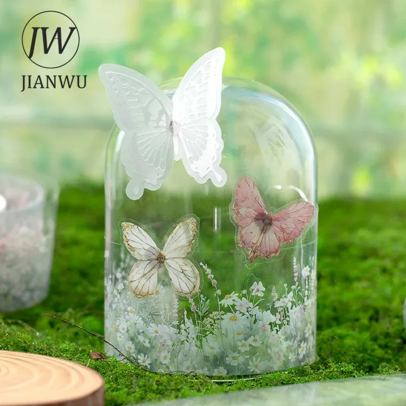 JIANWU 50 มม.* 200 ซม.สีเขียว Notes Series Vintage ดอกไม้ภูมิทัศน์วัสดุ Collage สัตว์เลี้ยงเทปสร้างสรรค์ DIY วารสารเครื่องเขียน