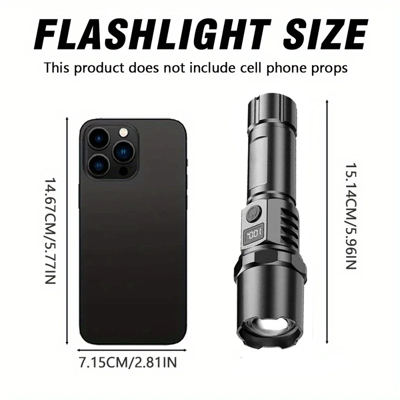 Potente linterna LED de ST-35, pantalla de batería, lámpara recargable por USB, linterna con Zoom telescópico, luz Flash para acampar al aire libre