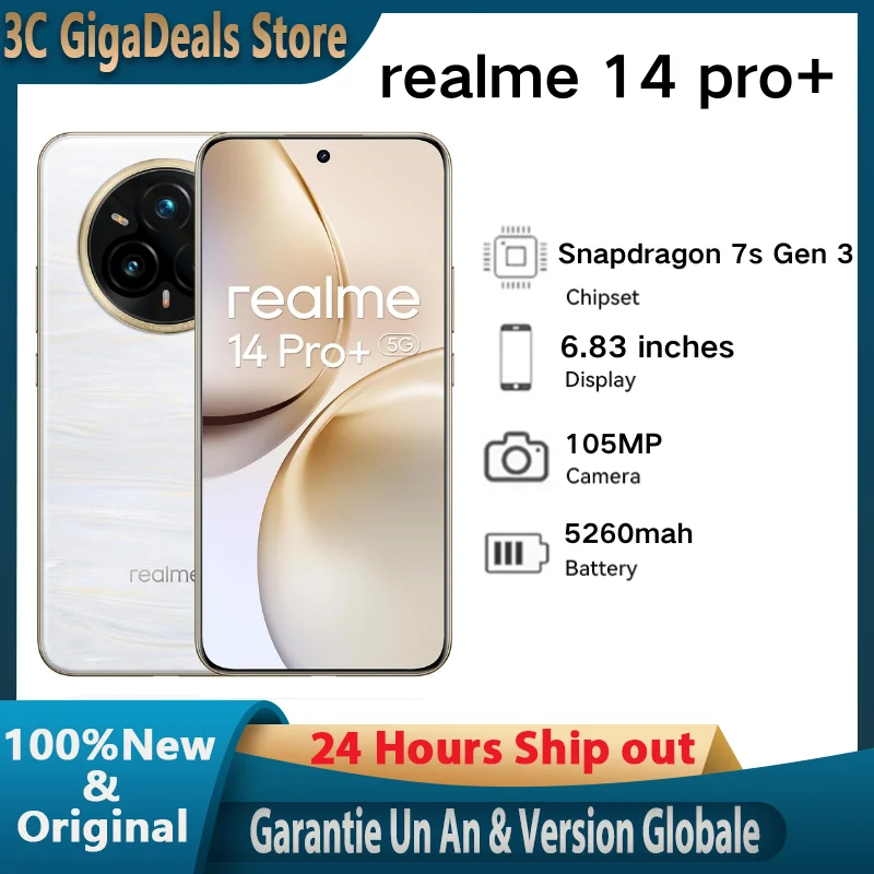 Globale Version realme 14 Pro+ 5G Smartphone Sony 3X Periscope OIS Kamera Snapdragon7s Gen 3 80W SUPERVOOC Charge IP69