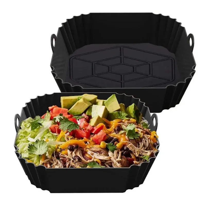 1 Stück Silikon-Luftfritteuse-Topftablett mit Griff, quadratische Luftfritteuse-Backform, wiederverwendbare Luftfritteuse-Einsatz zum Backen in der Küche