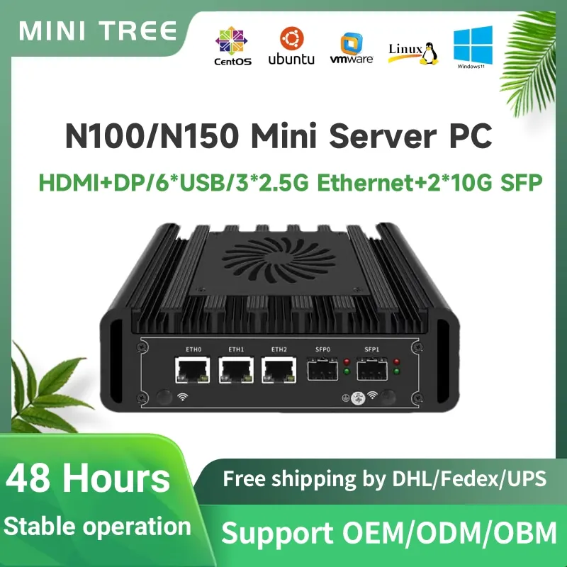 3x 2,5G Lan Промышленный мини-компьютер Intel N150 N305 2x10G SFP HD DP Linux Программный маршрутизатор/Краймерный обзор/Тонкий клиент/Микрокрефер
