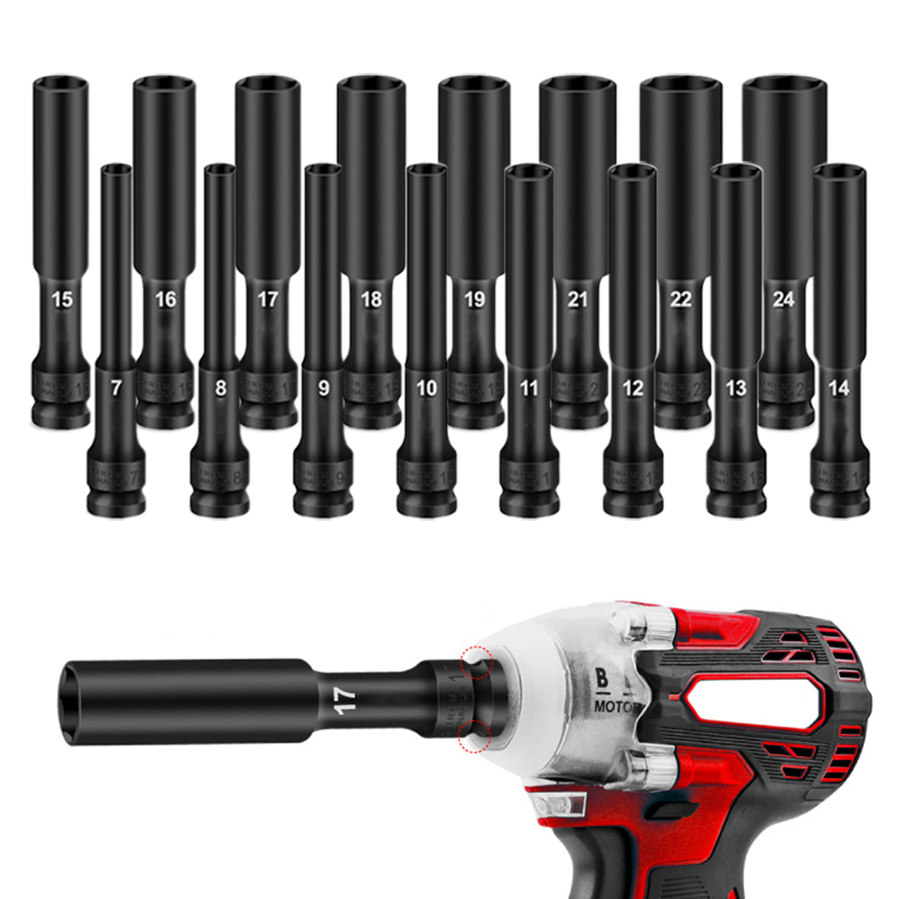 Juego de enchufes de impacto, llave de impacto métrica de 1/2 accionamiento, cabezal de enchufe hexagonal de 8-24mm, adaptador Universal, manguito convertidor de llave, 1 Uds.