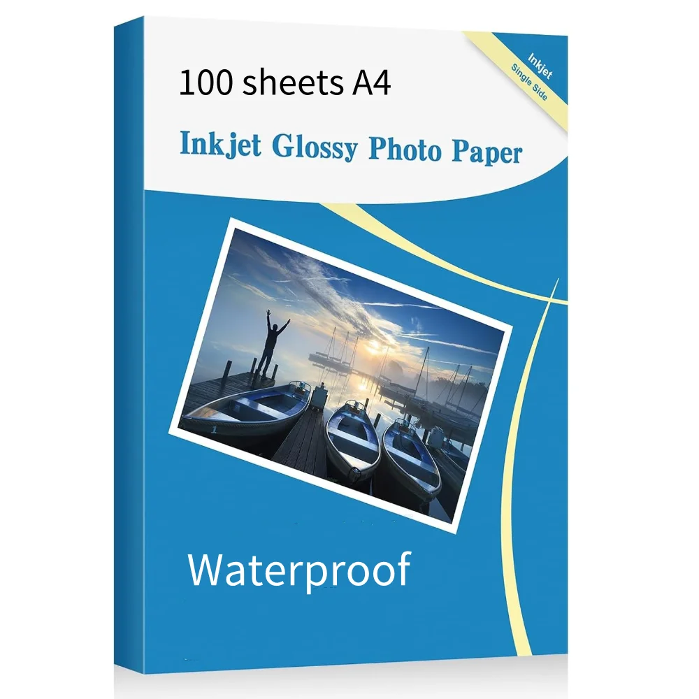 A4 100 fogli di carta fotografica lucida 160 g/m2 120 g di carta fotografica impermeabile ad alta lucentezza ad asciugatura rapida per stampante a getto d'inchiostro a colori Canon Epson HP