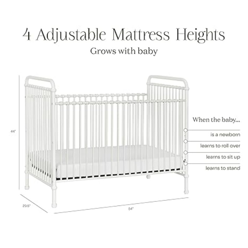 Namesake Abigail 3-in-1 Convertible Metal Crib in Washed White, Greenguard Gold Certified