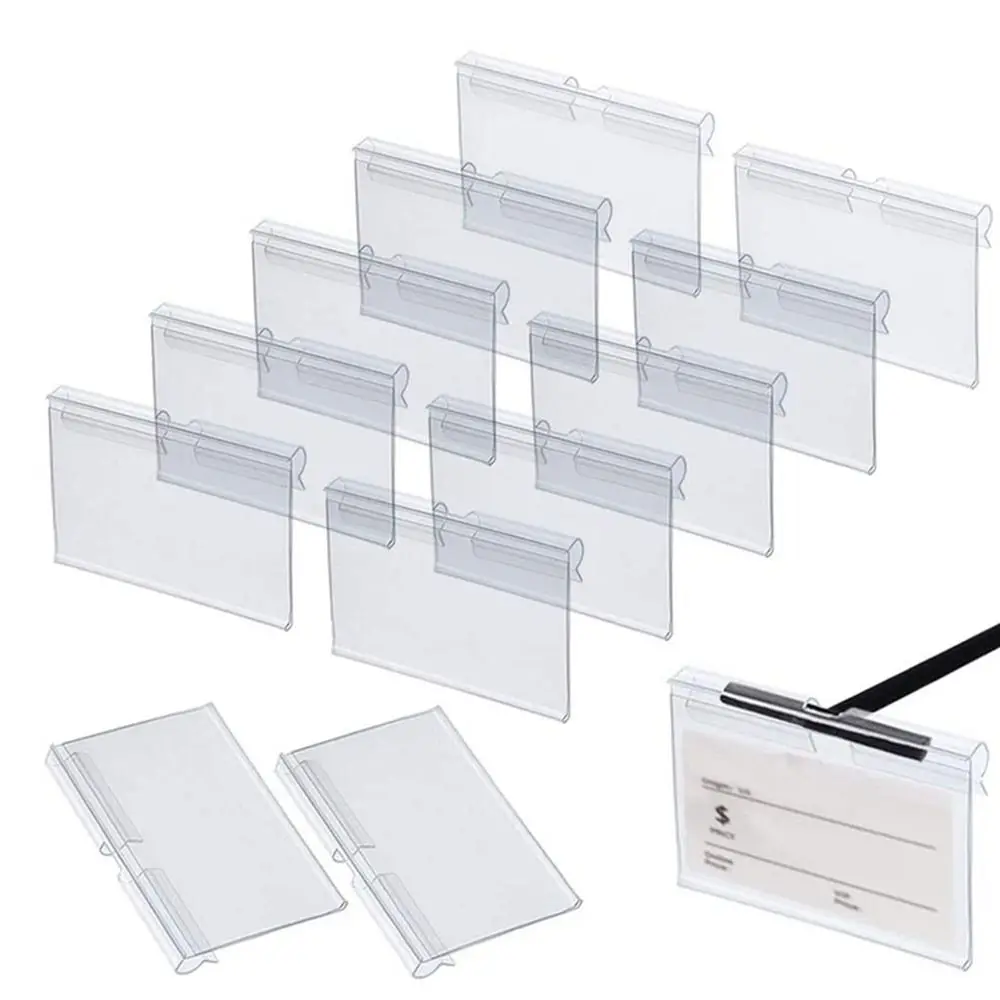 50PCS Plastic Price Tag Holder Double line hook Signage Price Tag Display Holders Multifunctional Transparent