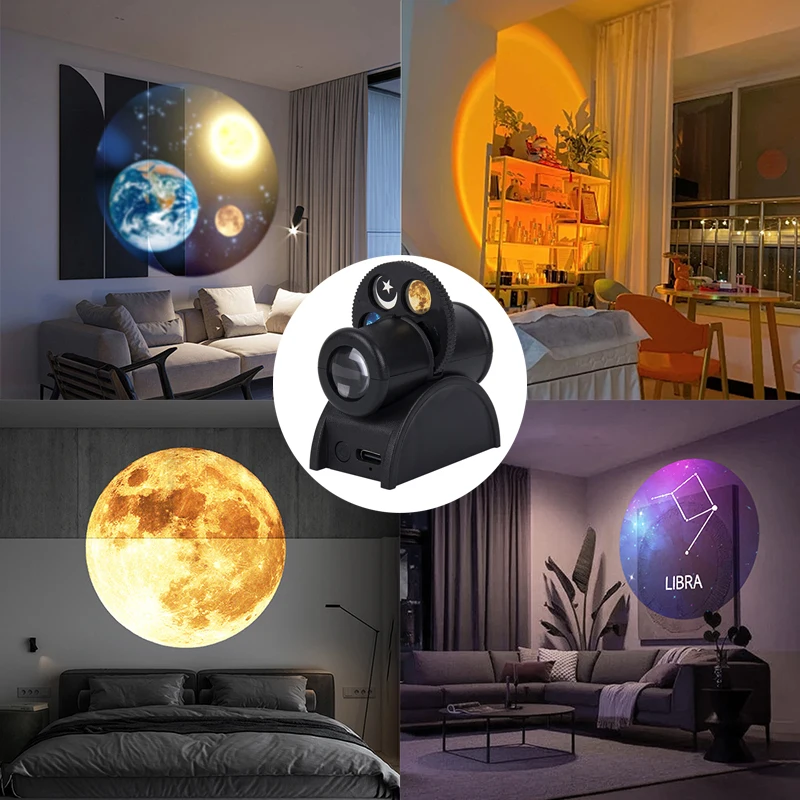 Usb lua lâmpada de projeção planeta projetor substituível led night light terra constelação fundo atmosfera lâmpadas parede