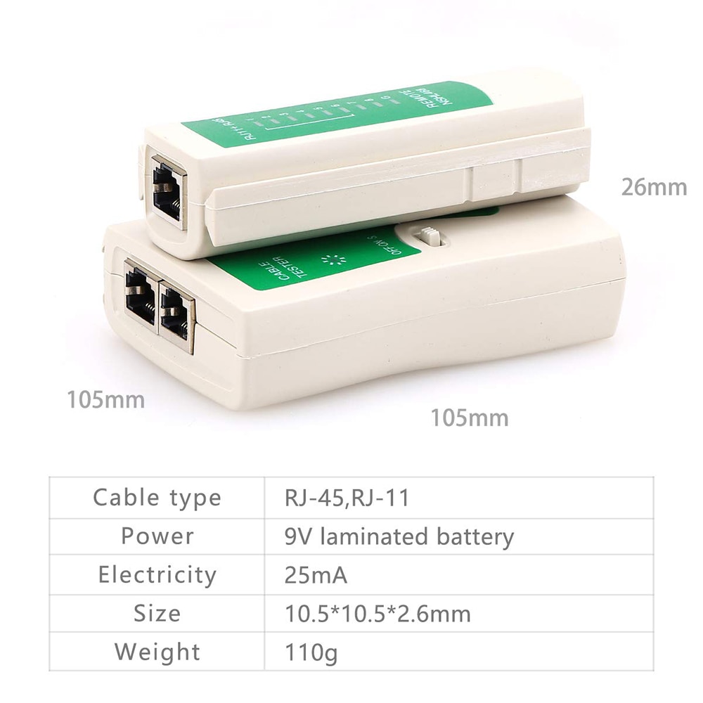 เครื่องทดสอบสายเคเบิลเครือข่าย AMPCOM เครื่องทดสอบสายอีเทอร์เน็ต RJ45เครื่องมือทดสอบสายแลนสำหรับ Cat5 Cat6 CAT7สายสาย LAN 8P 6P และสายเคเบิล RJ11