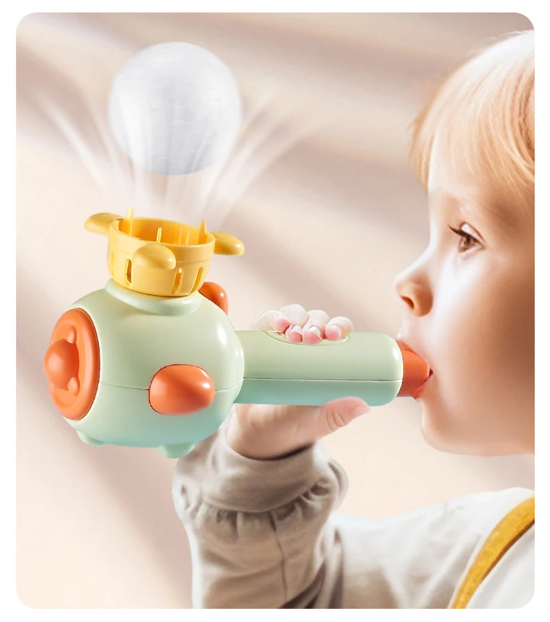 Children's Three in One Breathing Practice Toy Whistling Floating Blowpipe Ball Blowing Balloon Launcher Education Practice Toy