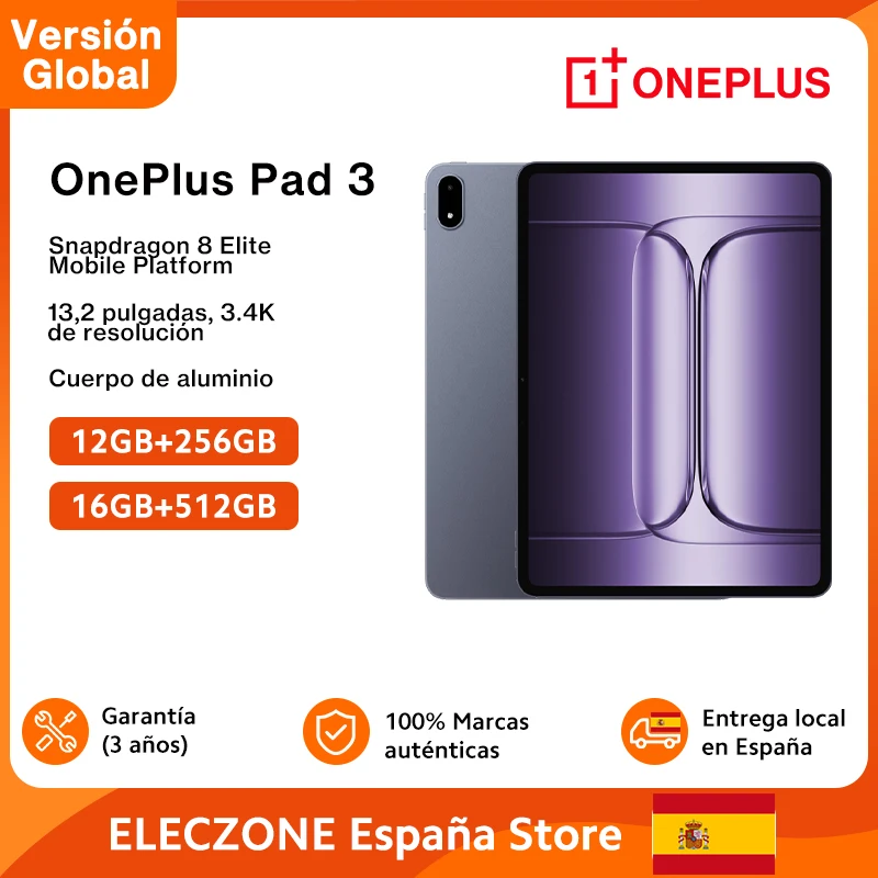 【OnePlus】Versión global OnePlus Pad 3 Snapdragon 8 Elite 13,2 pulgadas 144 Hz 3.4 K Pantalla 12140 mAh Batería Cámara trasera de 13 MP
