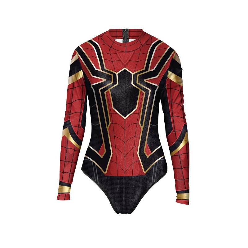 2024 nowy superbohater dla kobiet mężczyzn Spiderman Iron Man Cosplay 3D Print strój kąpielowy z długim rękawem karnawałowy kostium dla dorosłych