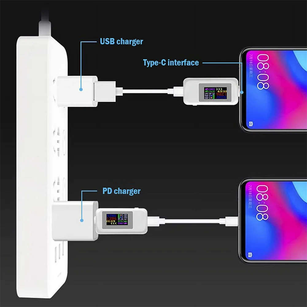 10 in 1 USB 테스트 미터 Type-C 다채로운 디스플레이 USB 테스터 AC 미터 전류 전압 모니터 전력계