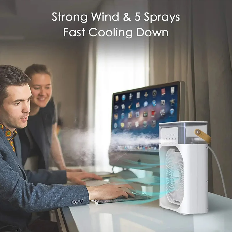 Ventilador portátil 3 en 1, aire acondicionado, Enfriador de aire pequeño para el hogar, luces LED nocturnas, humidificador, ajuste de aire, ventiladores para el hogar