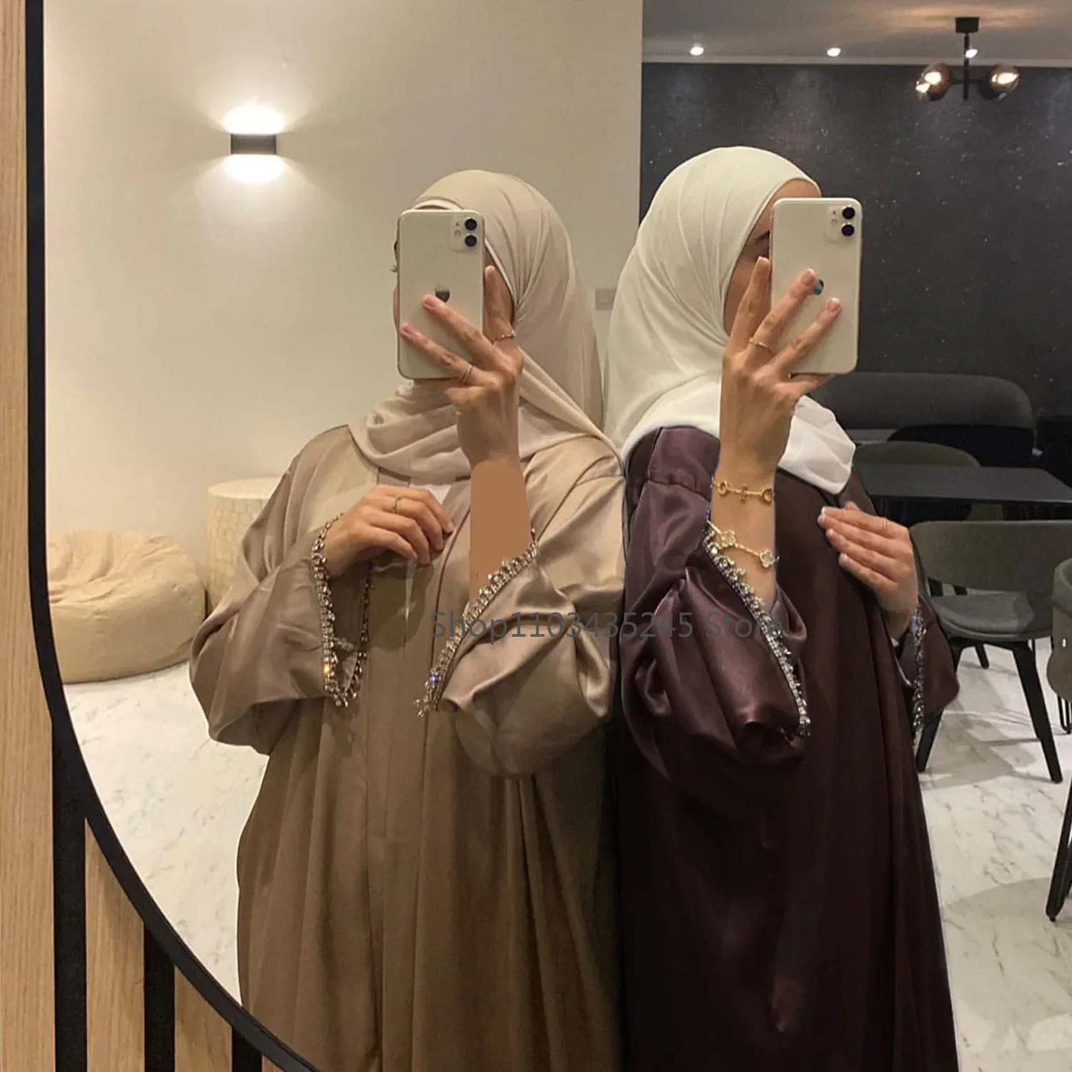 Kimono Abaya Dubai de diamantes de lujo para mujer, vestido Hijab musulmán de satén turco, Abayas abiertas lisas para fiesta de noche, traje islámico Kaftan
