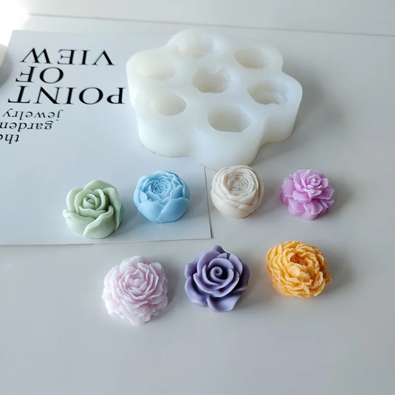 7Pcs Blume Silikon Formen 3D Rose Pfingstrose Schokolade Kuchen Backform Handgemachte Kerze Seife Gips Harz Handwerk Machen Werkzeuge