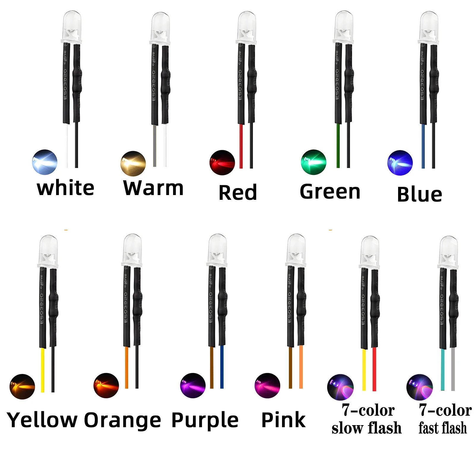50pcs 12v Pre Wired Led Diode Lights 5mm Emitting Diodes Kit For DIY Scientific Experiment
