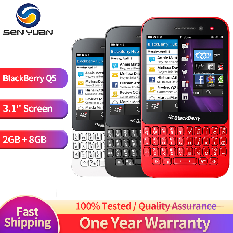 Blackberry Q5 4G teléfono móvil desbloqueado 3,1 "2GB RAM 8GB ROM 5MP + 2MP WIFI GPS q5 teléfono QWERTY teclado BlackBerryOS teléfono móvil