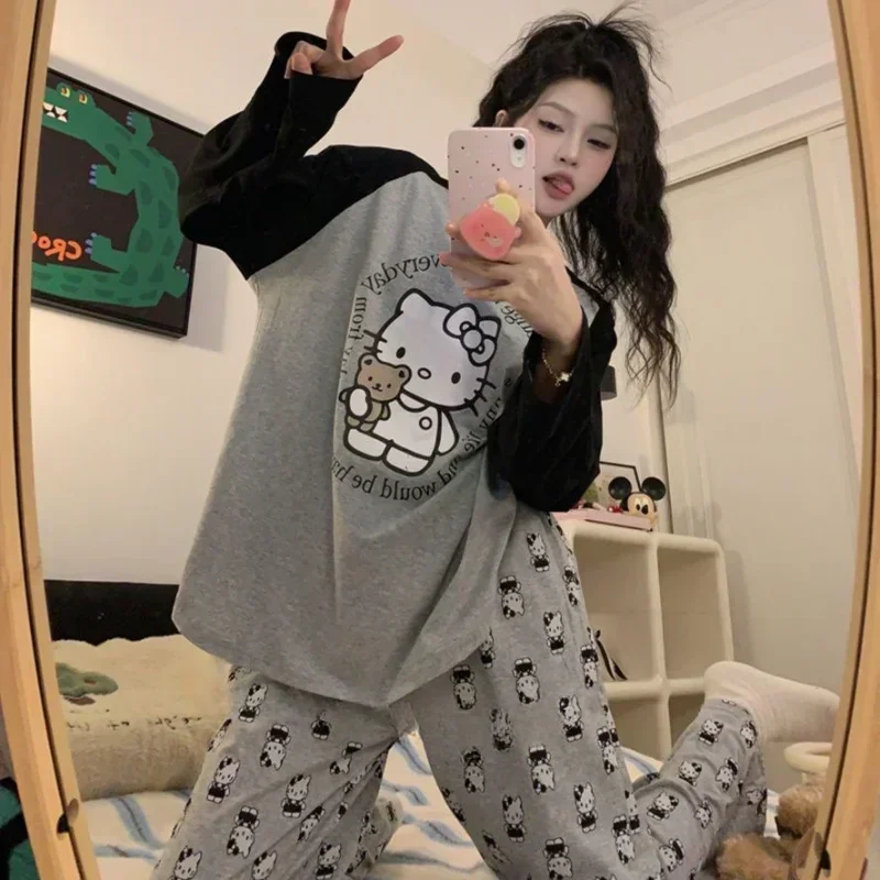 Пижамы Sanrio с героями мультфильмов, комплект из двух предметов из чистого хлопка, домашняя одежда Hello Kitty, пижамный комплект Sanrio и штанов, новая пижама Hello Kitty