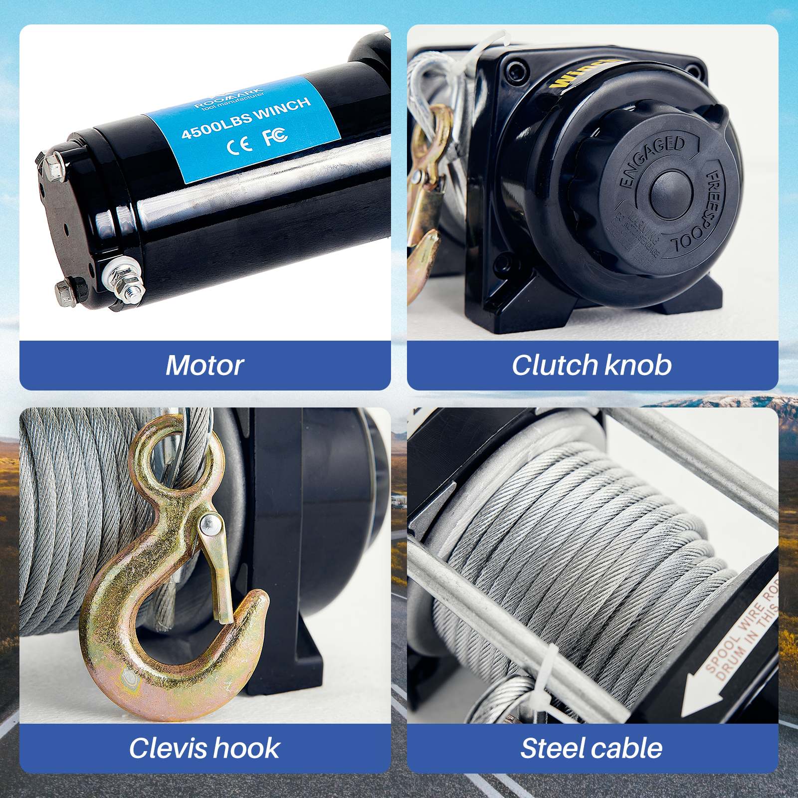 Treuil électrique Roomark 12000lbs UTV ATV treuil 12V Jeep treuil avec télécommande sans fil et câble en acier pour remorque de remorquage ATV UTV