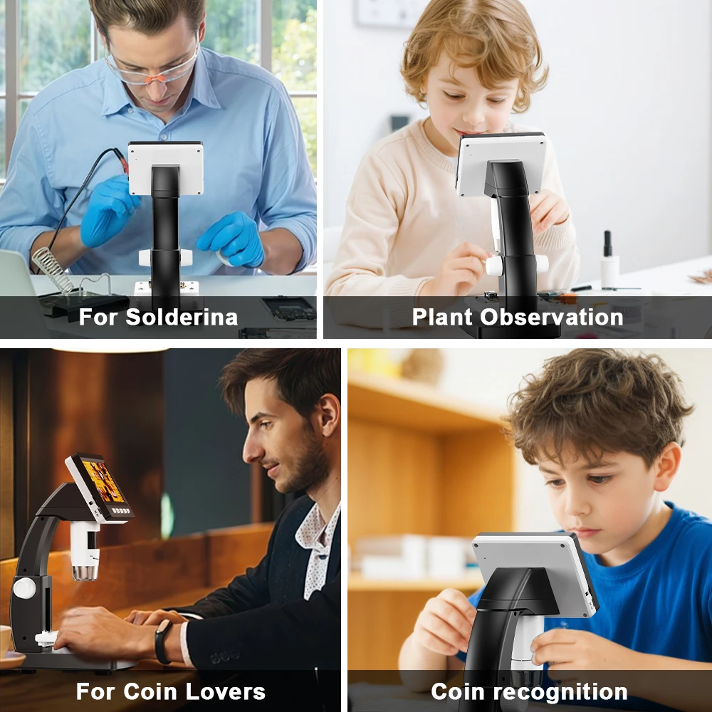 1080P 4.3"LCD Electronic Digital Microscope 1000X Magnification Coin Microscopio Adjustable Carrier Table for PCB Welding repair