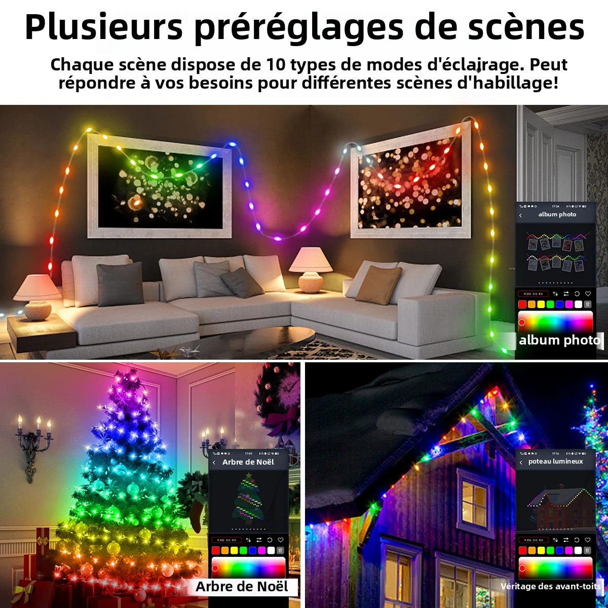 20M 10M 5M LED Festival lumières fée chaîne lumière intelligente Bluetooth adressable rideaux lumières guirlande feston maison fête décor