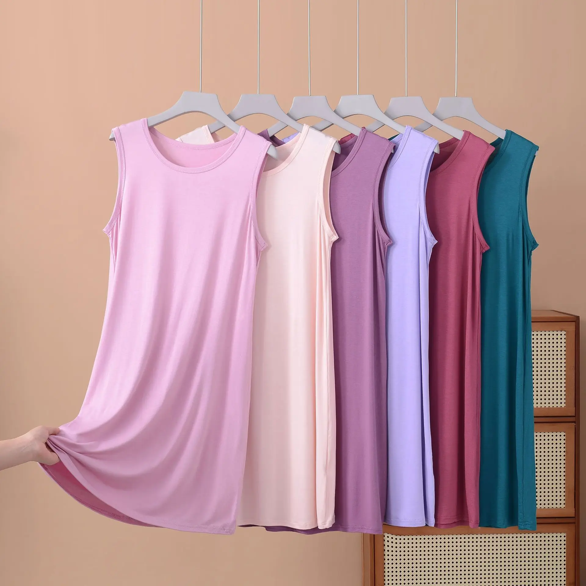 Plus Größe XL bis 8XL Modal Tank Kleid Sommer Damen Homewear Kleider Komfort Schlafkleid Große Größe All Match