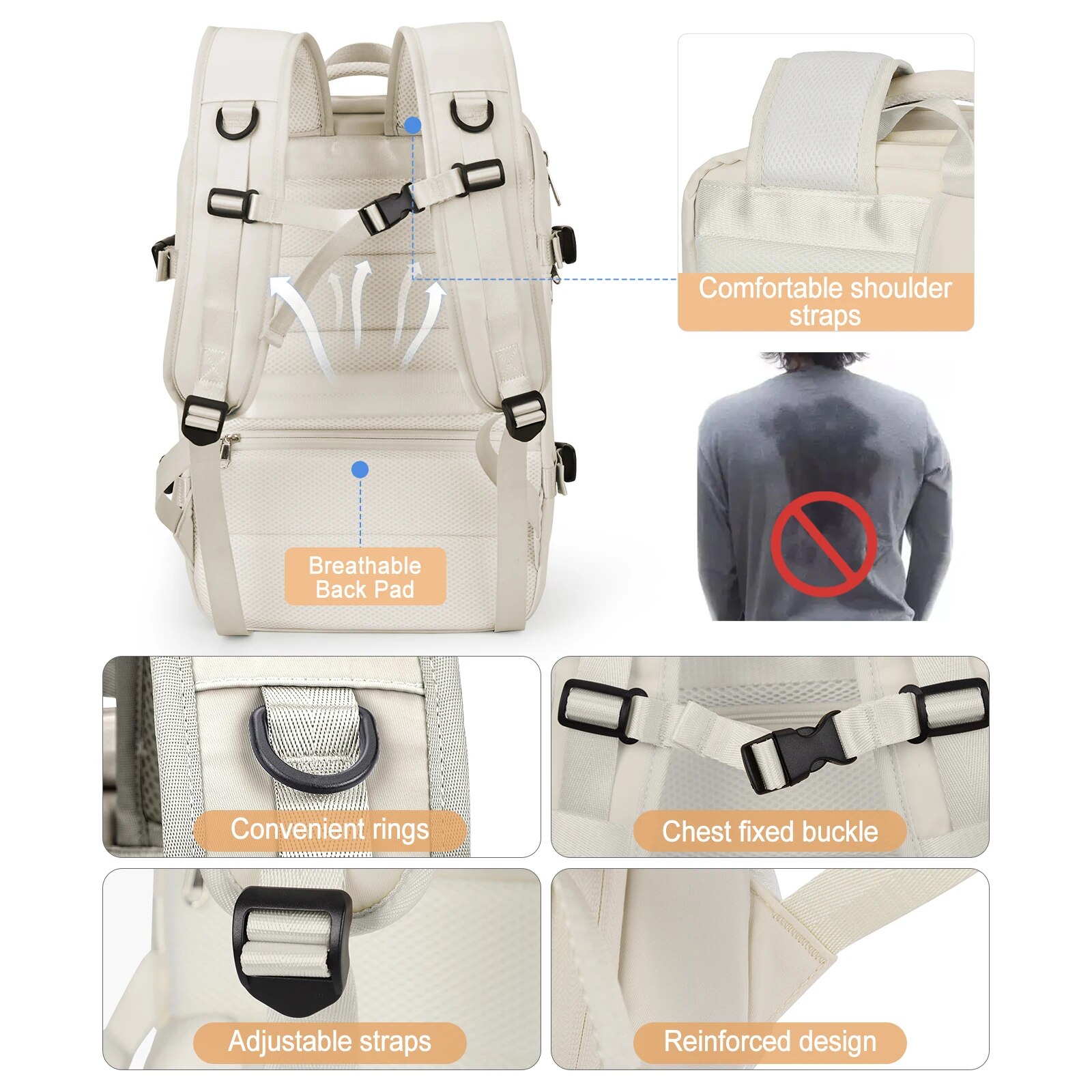 Mochila de viaje Likros para mujer, mochila expandible para ir de semana, senderismo, portátil, con puerto USB, mochila grande impermeable de 40L para hombre