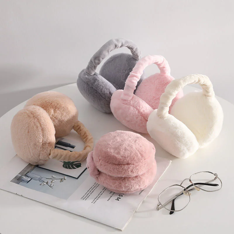 หญิง Vintage พับ Plush Earmuffs Solid Soft Warm หูฟังหมวกหูชายฤดูหนาวอุปกรณ์เสริมกลางแจ้งหู Muffs สําหรับผู้หญิง