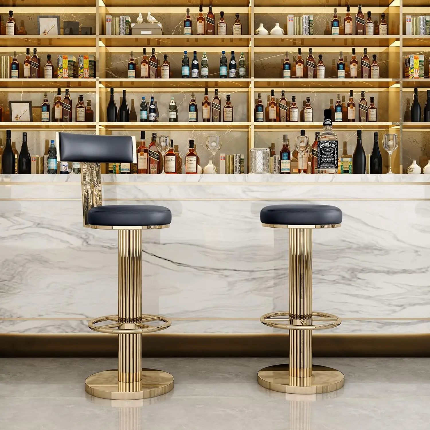 FUNROLUX Swivel Bar Stools with Backrest, Modern Adjustable Height Counter Stool with Metal Legs and Comfortable Cushion