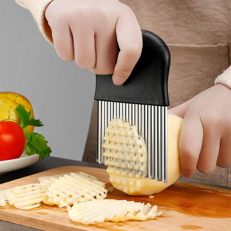 Neuer Pommes-Frites-Kartoffelschneider, Waffel-Frites-Schneider aus Edelstahl, gewellter Zerkleinerer für Gemüse, Obst, Gemüse, Kartoffeln, Karotten