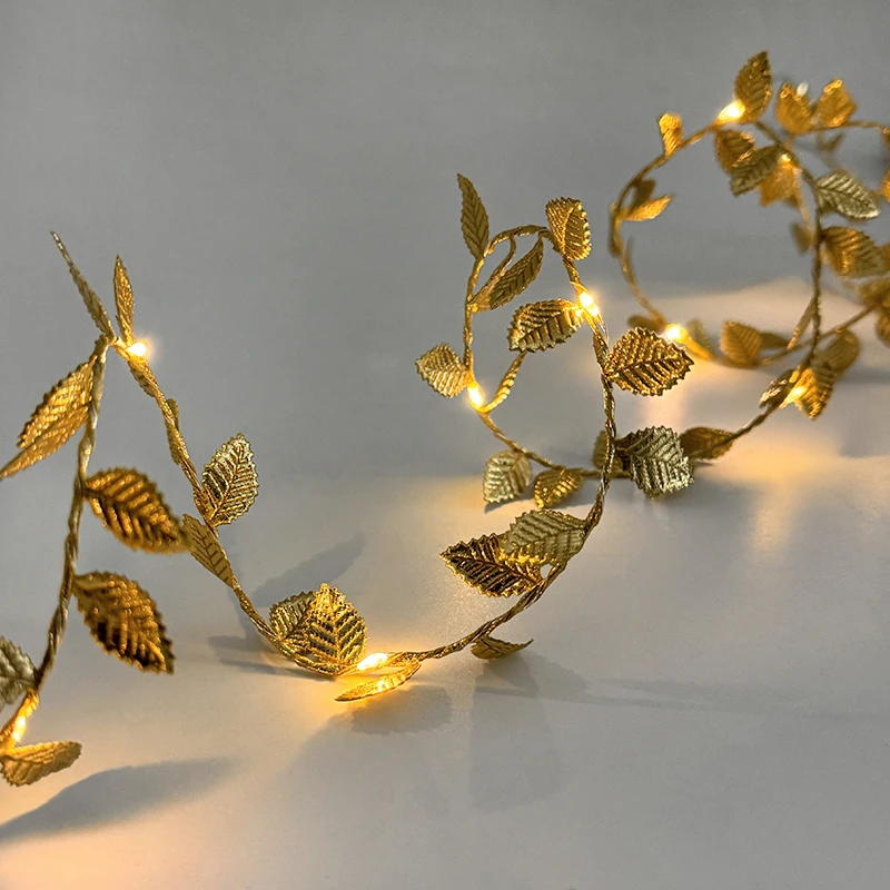 2M 20LED Foglie dorate String Lucine per la decorazione della festa di compleanno di nozze Giardino domestico Pianta artificiale Ghirlanda di luce di vite